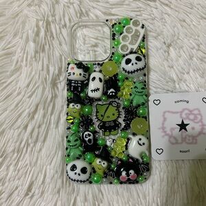 Handmade iPhone 15 Pro Max Junk Case Halloween Spooky Hello Kitty Sanrio Goth
